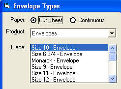 Envelope Types in our Address Book Software