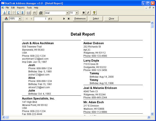 StatTrak Address Manager Screens