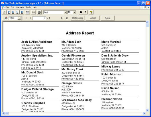StatTrak Address Manager address book software 